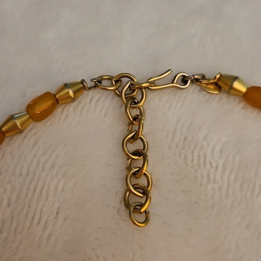 Vtg MONET Two-tone Matte Gold and Burnt Orange Beaded Charm Necklace